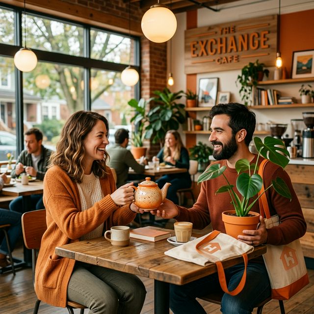 Warm neighborhood trading scene